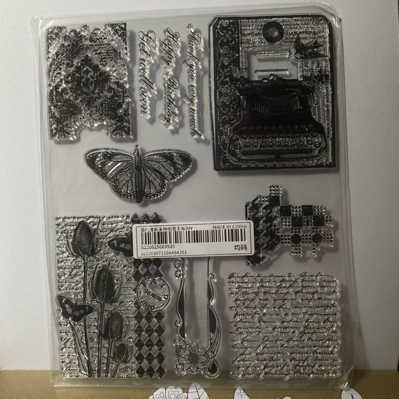 Cling Stamps Vintage Ephemera Designs Typewriter, Script, Butterfly, Sentiments - Picture 5 of 6